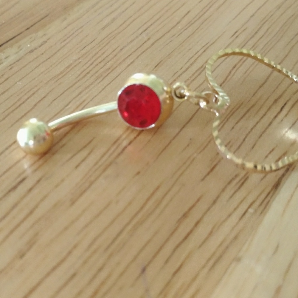 ※NEW※ HEART RED + GOLD BELLY BUTTON RING - NAVEL - Picture 5 of 5